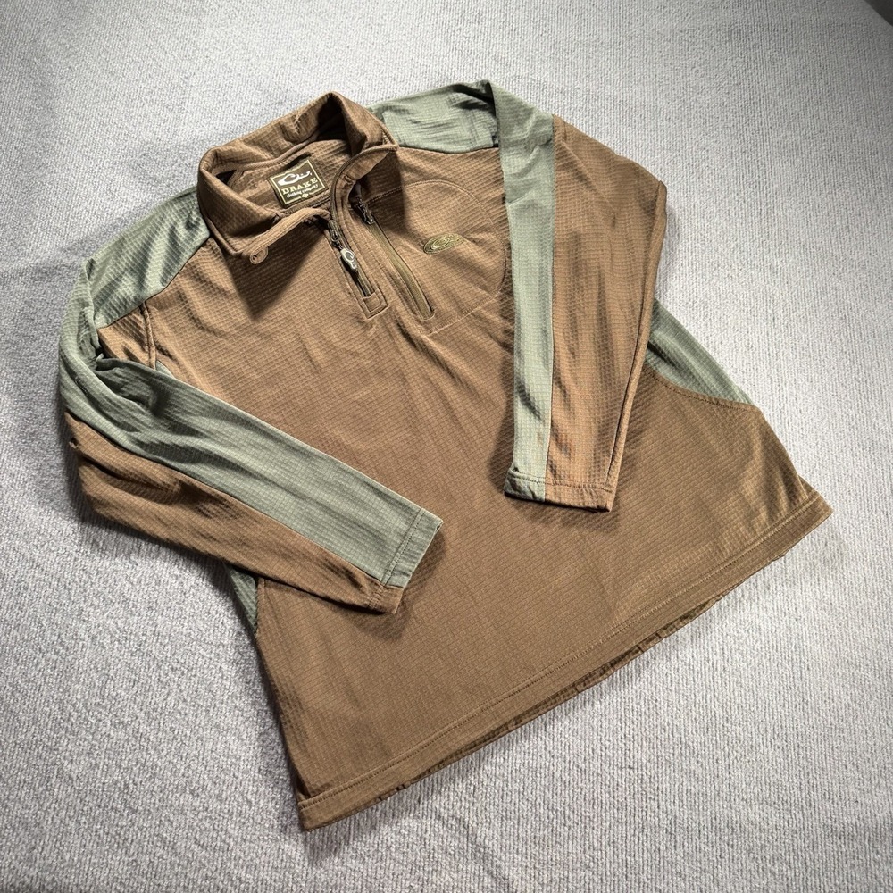 Drake Clothing Company Pullover Mens Large Brown Fleece 1/4 Zip Hunting Sweater